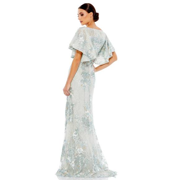 Mac Duggal 67842 Bell Sleeve Floral Seafoam Embellished Gown Dress 8 NWT - Picture 5 of 11